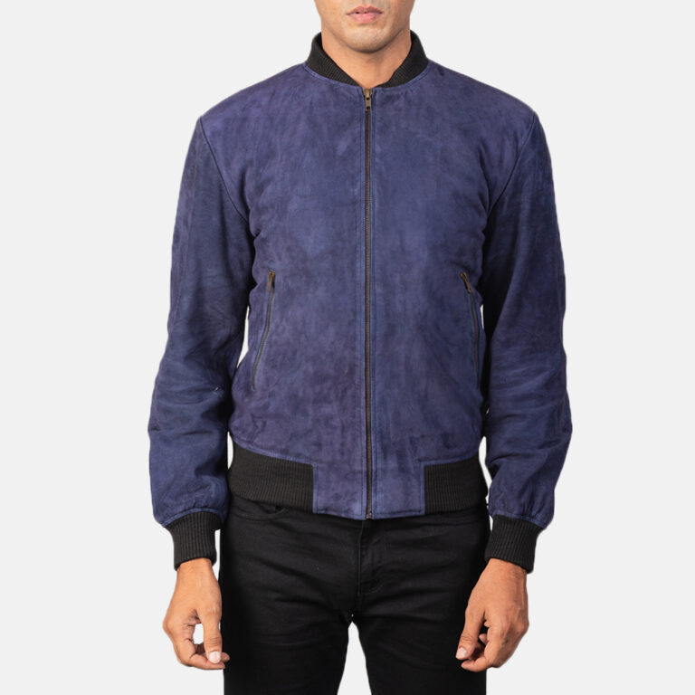 Mens Shane Blue Suede Bomber Jacket5847-5-1568978134143